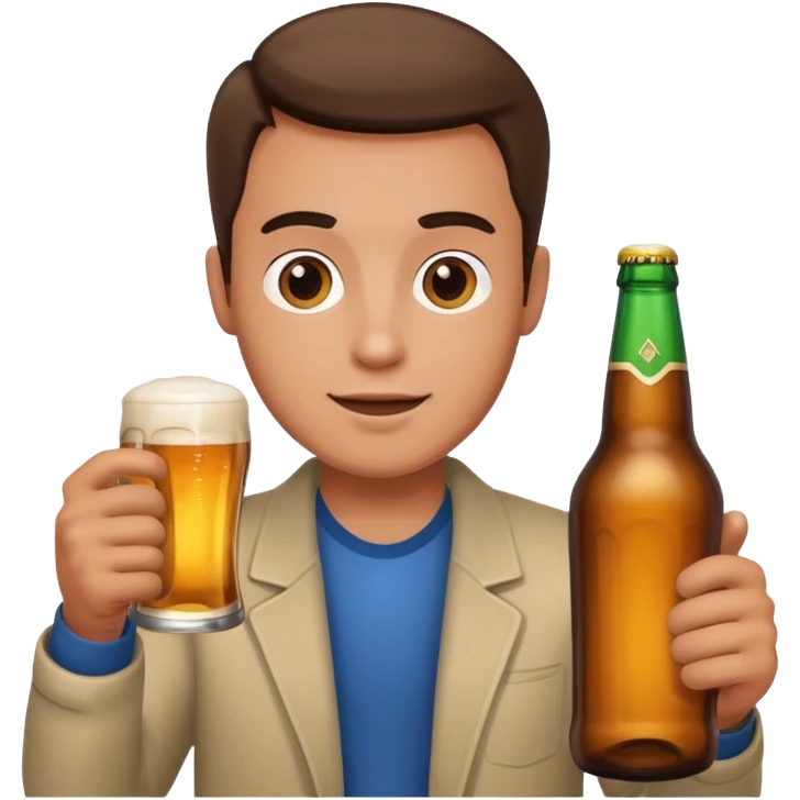 A man holding a beer bottle emoji
