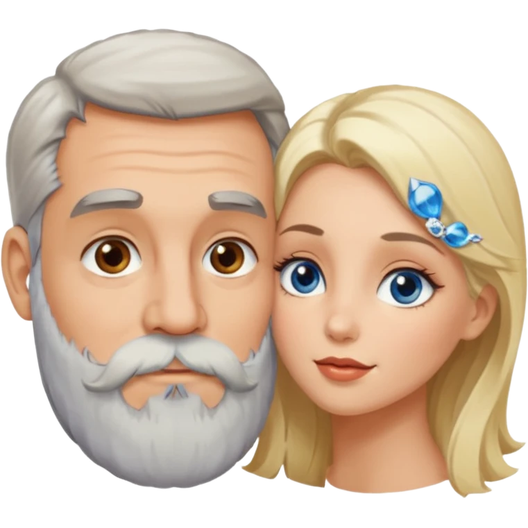Hot Kissing Man with hazel eyes and gray beard smooching sexy  blonde blue-eyed  woman emoji