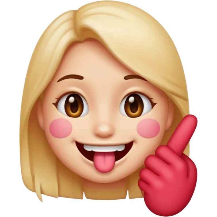 Create a blushing emoji face smiling while biting its finger in a flirty way only one finger between the teeth and the girl less happy juste flirty and chill face emoji