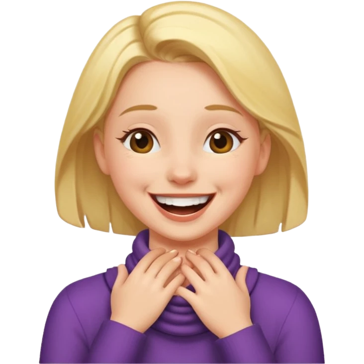 A girl with her hands around her neck laughing  emoji