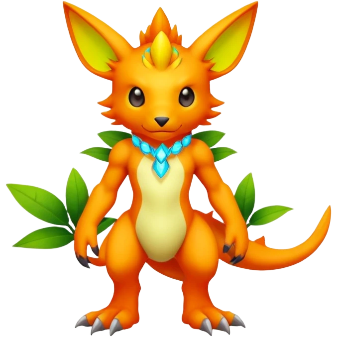 exotic lush warm-colored neon-colored Digimon-Fionbri-creature (full body) emoji