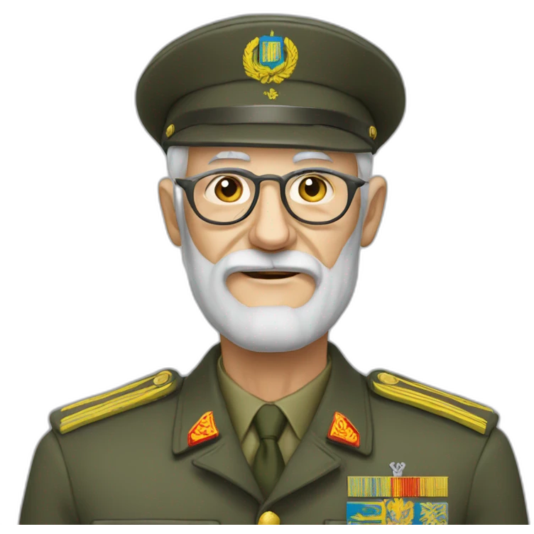 An elderly soldier of the Ukrainian army with glasses and a gray beard. emoji