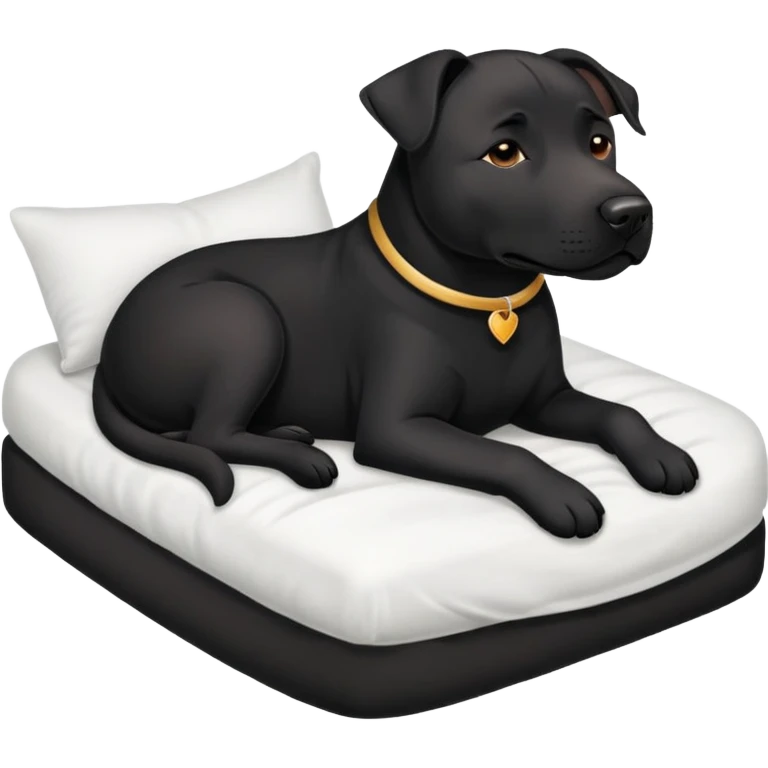 black lab/amstaff dog tugged in bed emoji