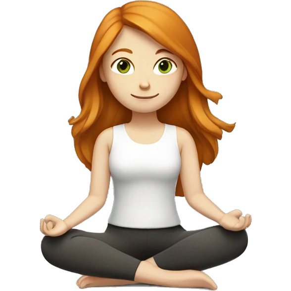 ginger girl, straight hair, middle length, green / brown eyes, doing yoga, with a book emoji