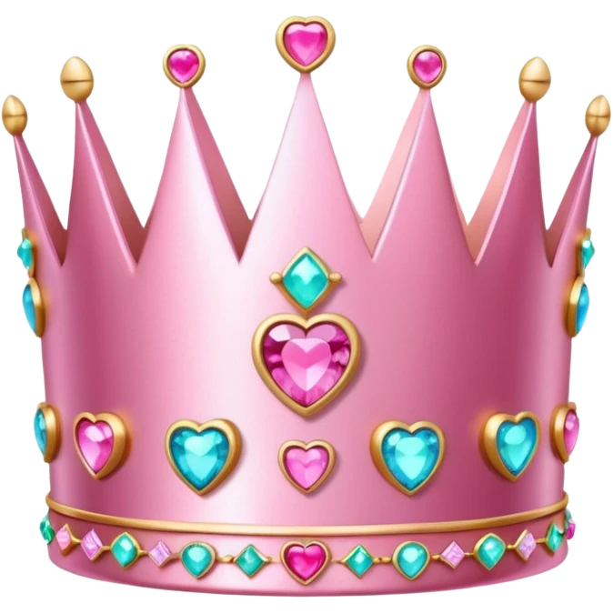  pink  A shiny pink crown with heart-shaped gemstones, elegant and cute design, metallic or glittery texture, soft reflections, isolated on transparent background, kawaii or realistic style" emoji