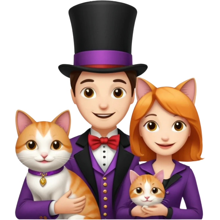 magician couple and their pet cat emoji