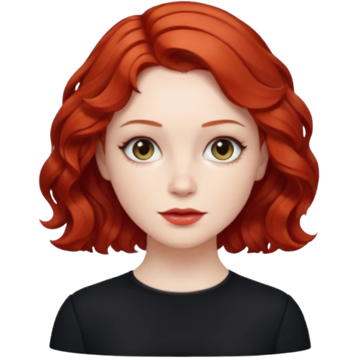 Julia Grant from Summer of Fear with short red wavy hair, black outfit emoji