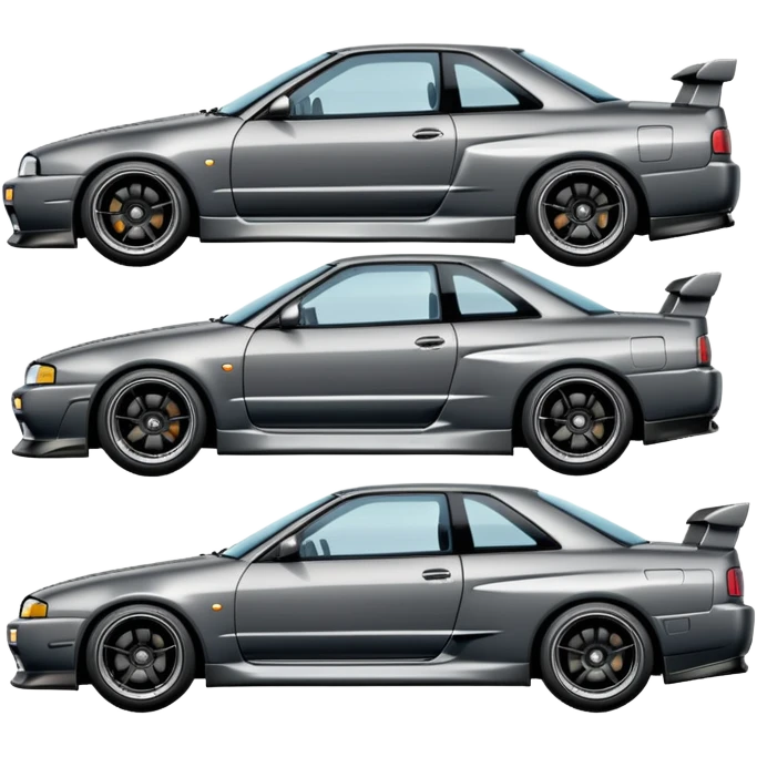 Nissan R32 Skyline GTR car in gunmetal gray, emoji style, side view, detailed, no text emoji