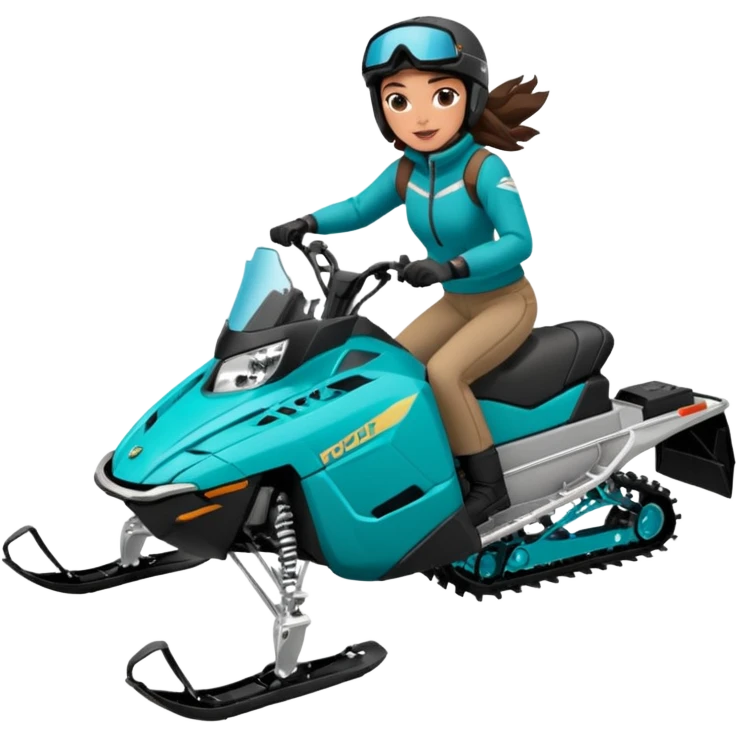 Can you create an emoji of a brunette girl on a teal polaris khaos 850 155 snowmobile doing a wheelie emoji