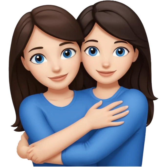 Brunet z ciemnymi oczami przytulający się do brunetki z niebieskimi oczami emoji