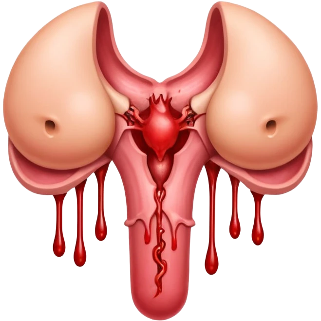 anatomically correct uterus with visible anatomical details and blood dripping, emoji style emoji