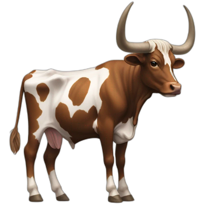 lONGHORN COW, FULL BODY, EXTREMELY LONG HORNS THAT SWOOP DOWN, BRINDLE COLOR, 3/4 PROFILE emoji