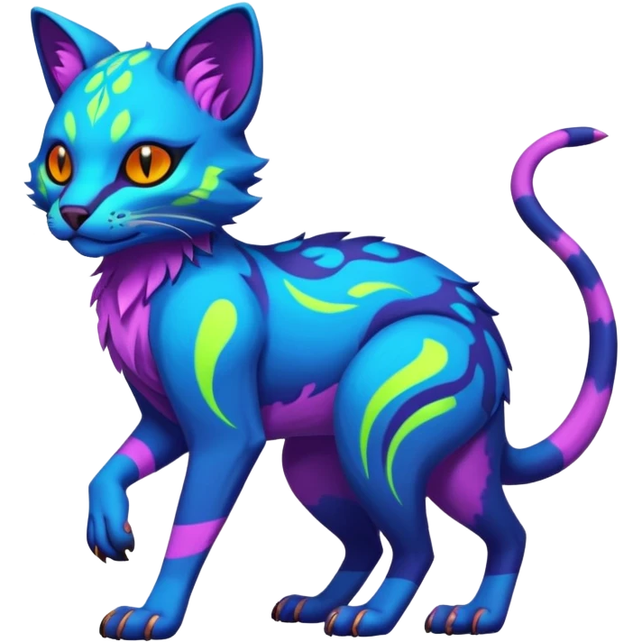 Neon-colored fantasy feline-marsupial-vernid-protogen-primagen-fursona animal creature full body with intricate markings  emoji