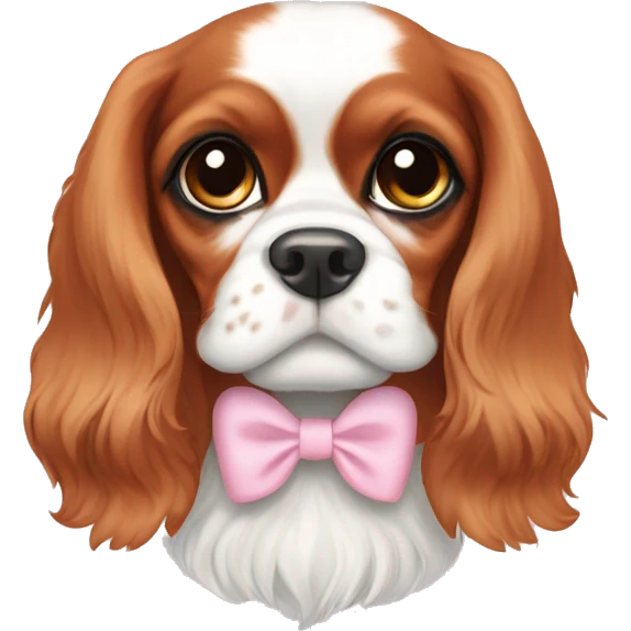 Cavalier King Charles spaniel with light pink bows on ears emoji