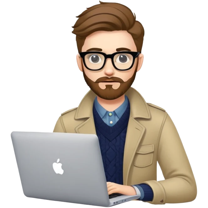 college stylish British  hipster man with MacBook with glasses emoji