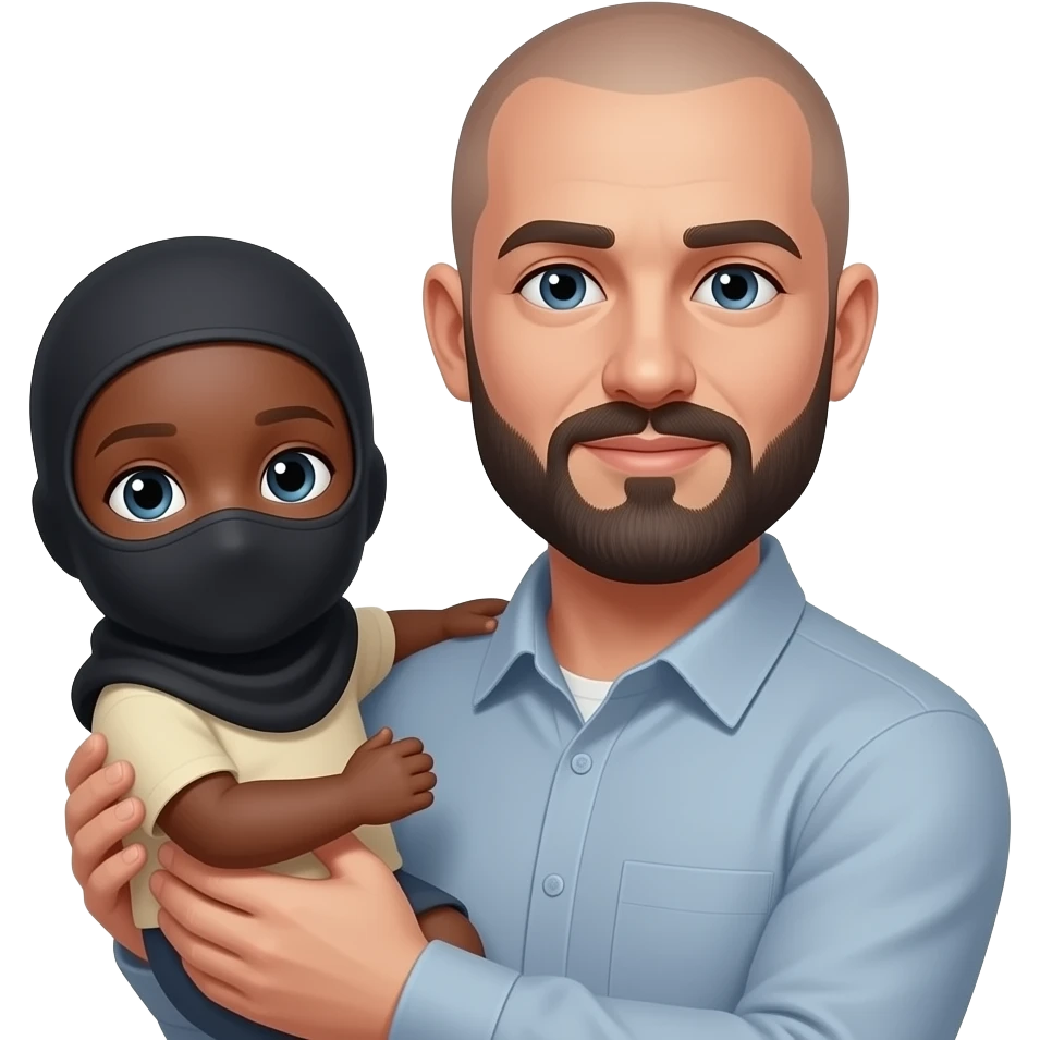 black child wearing a balaclava getting held like a baby by a white guy with a bald head black goatee emoji