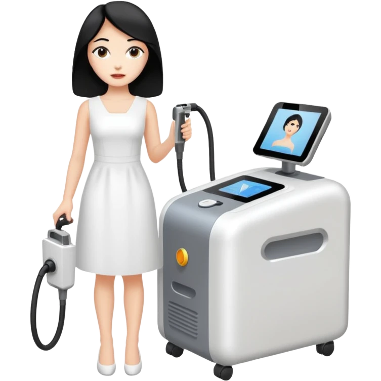 Hada con máquina de depilación láser con vestido blanco y pelo negro  emoji