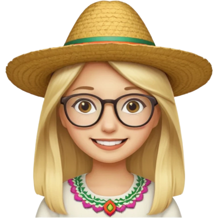 blonde girl with straight hair and glasses with a Mexican hat  emoji
