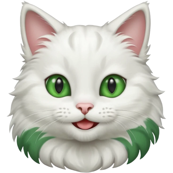 Realizar emoticonon de gato blanco con gris solo carita sonriendo muy feliz ojos grandes de color verde emoji