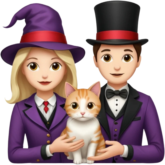 magician couple and their pet cat emoji