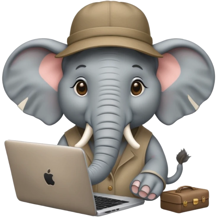 an elephant with a laptop wearing a hat emoji