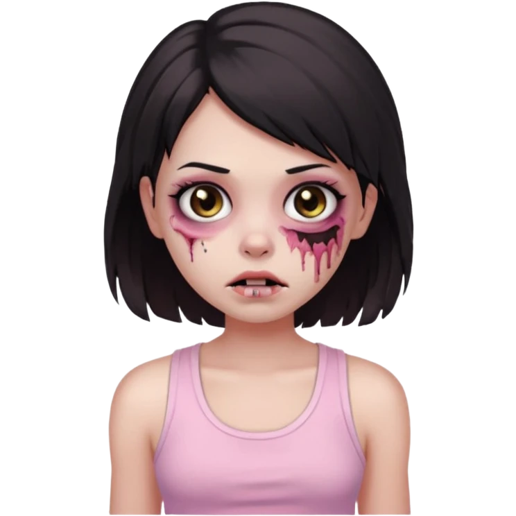 zombie girl Black and medium hair, Brown eyes, baby pink tank top   emoji