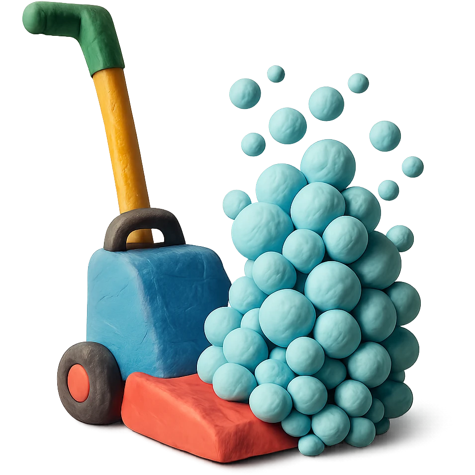carpet shampooer with lots of playful claymation bubbles, no background emoji