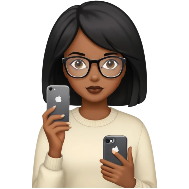 Black girl with iPhone in the hand and beautiful hair and glasses emoji