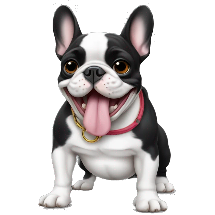 French bulldog doing hang loose. His color is black. Show just the face emoji