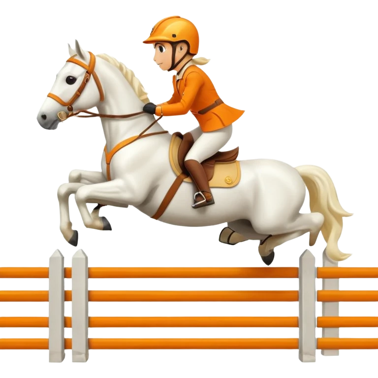 Hermès-style horse jumping, modern design, orange and gold details, cute emoji style emoji