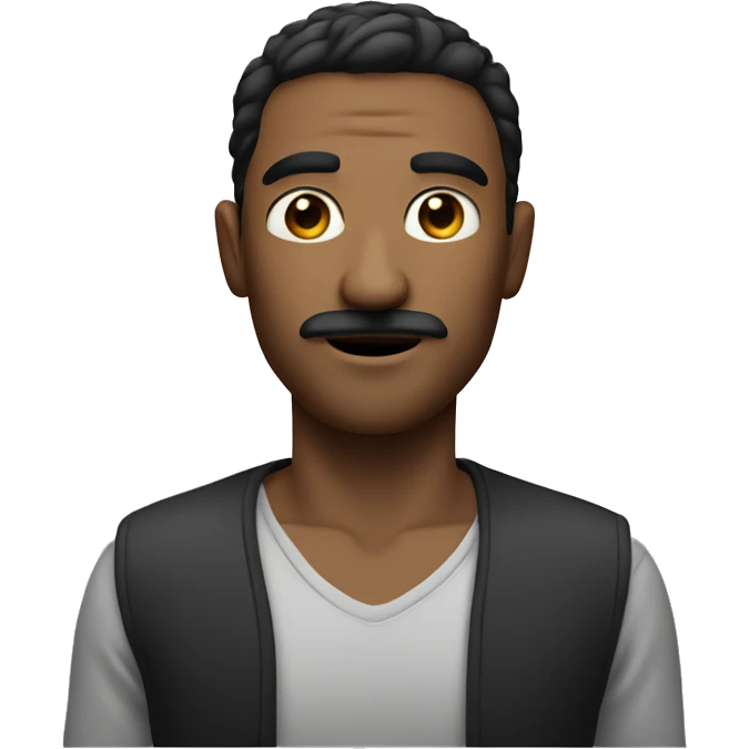 A man with small middle mustache and hair to the sides looking straight to the caMERA emoji