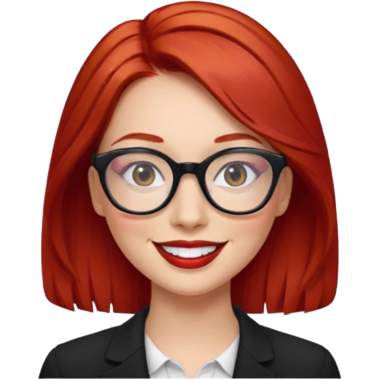 red hair with red lipstick and glasses emoji