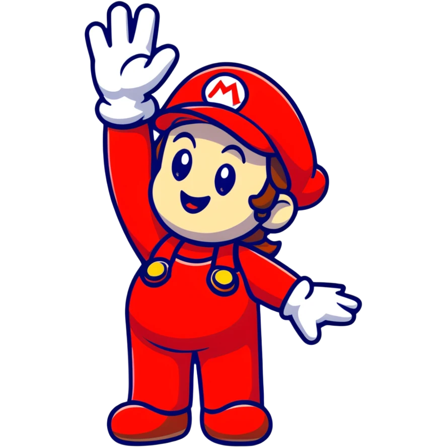 female Mario waving in cute cartoon style emoji