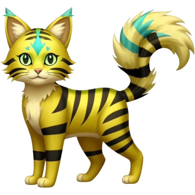 Green and Yellow Electrike-Lucretia-Luxray-Sprigatito-Bobcat-Amaura-Aurorus-Shiny-glorp-cat-fusion (full body) emoji