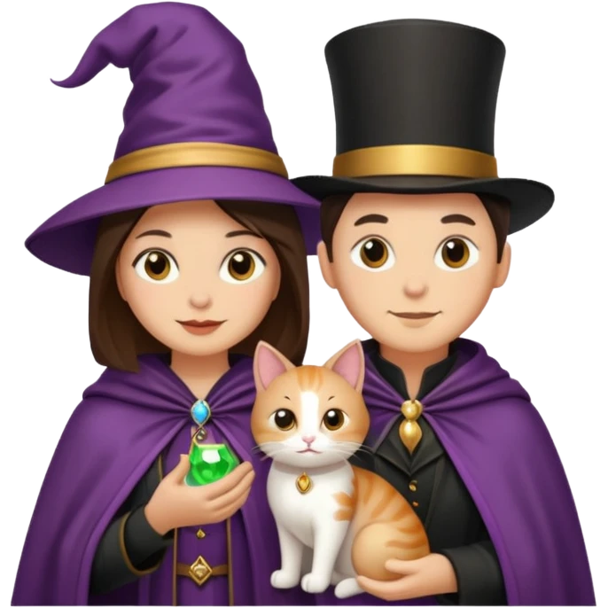 magician couple and their pet cat emoji