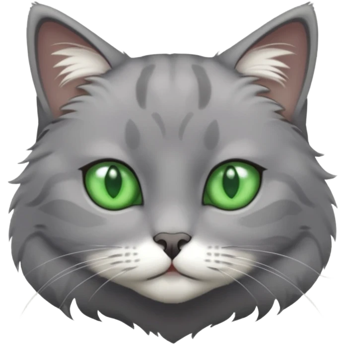 grey cat with green eyes and white stain below the neck emoji