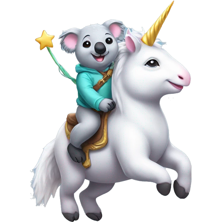 A koala🐨 riding a cute unicorn 🦄 emoji