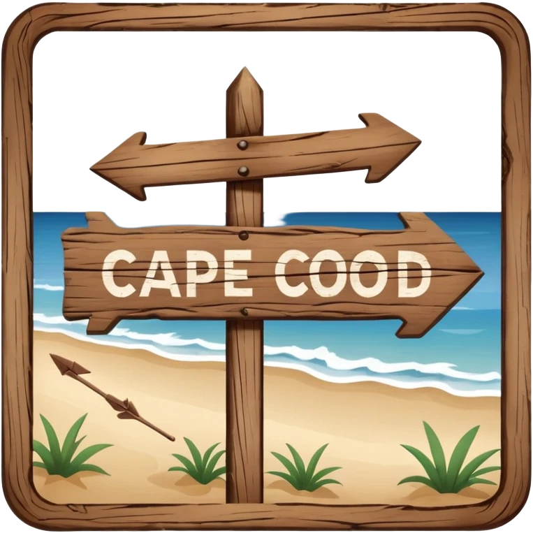 “Rustic wooden sign that says ‘Cape Cod’ with arrows pointing to beach and town” emoji