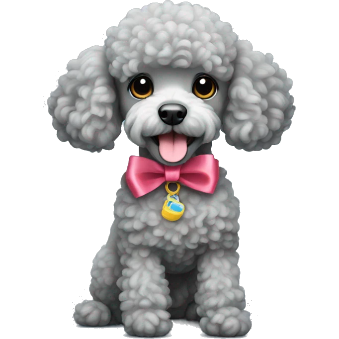 Grey mini poodle with ribbon emoji