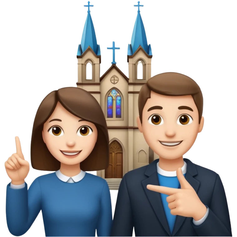 couple pointing to a church in the background emoji