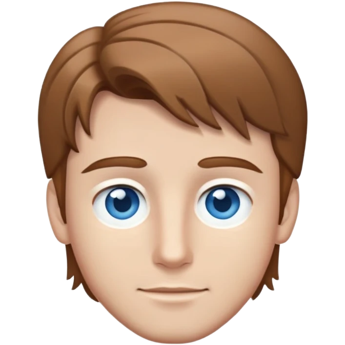Branco, cabelo castanho loiro claro, olhos azuis acinzentados, bonito emoji