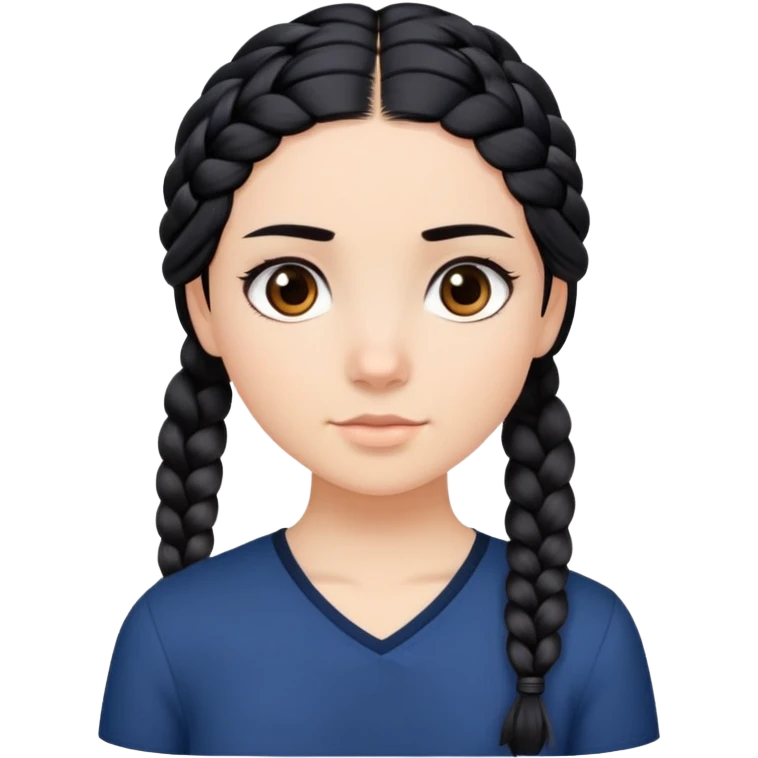 A face of a place girl with dark eyes and dark black hair in one braid on her shoulder like Elsa wearing a navy blue shirt  emoji
