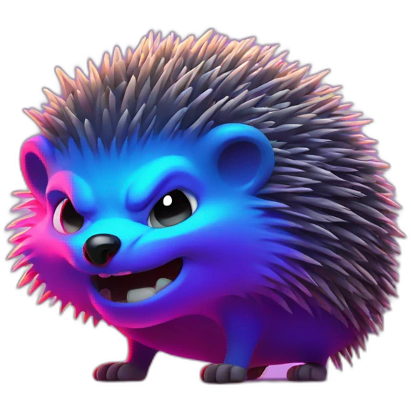 Angry hedgehog in neon light emoji