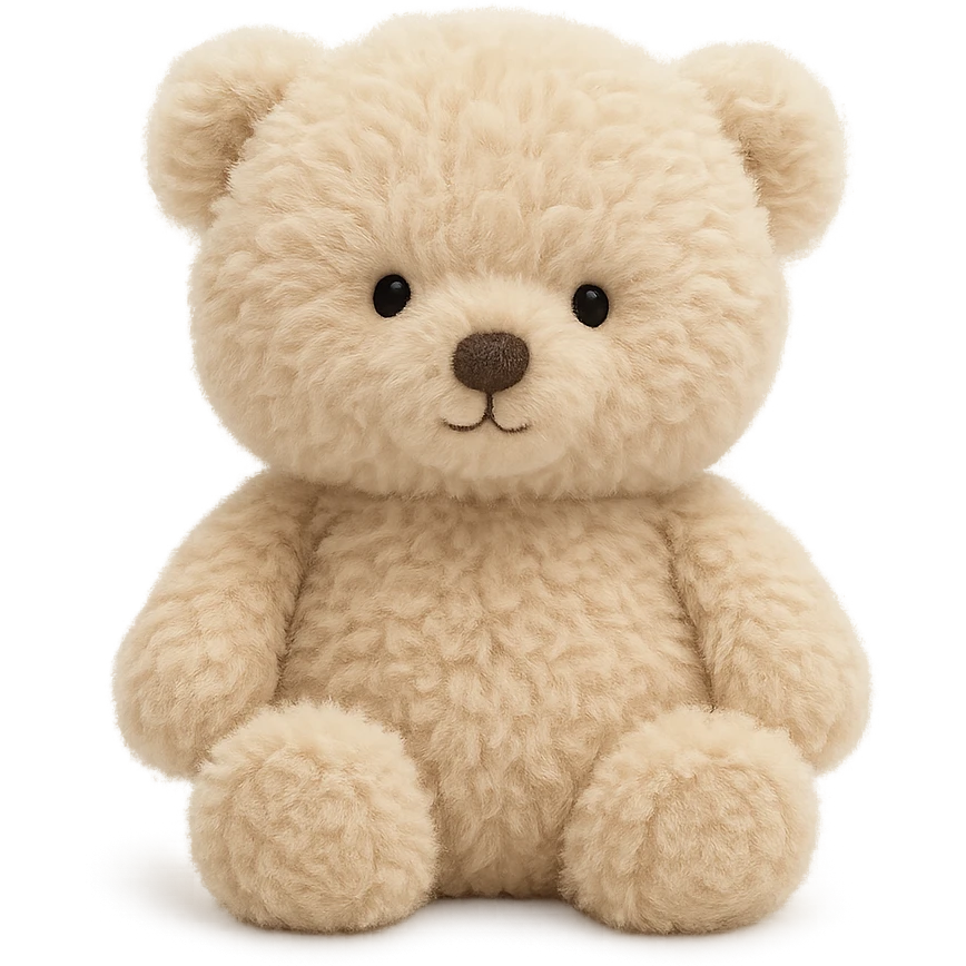 adorable jellycat plush, fluffy texture, round face, small nose, sitting position emoji