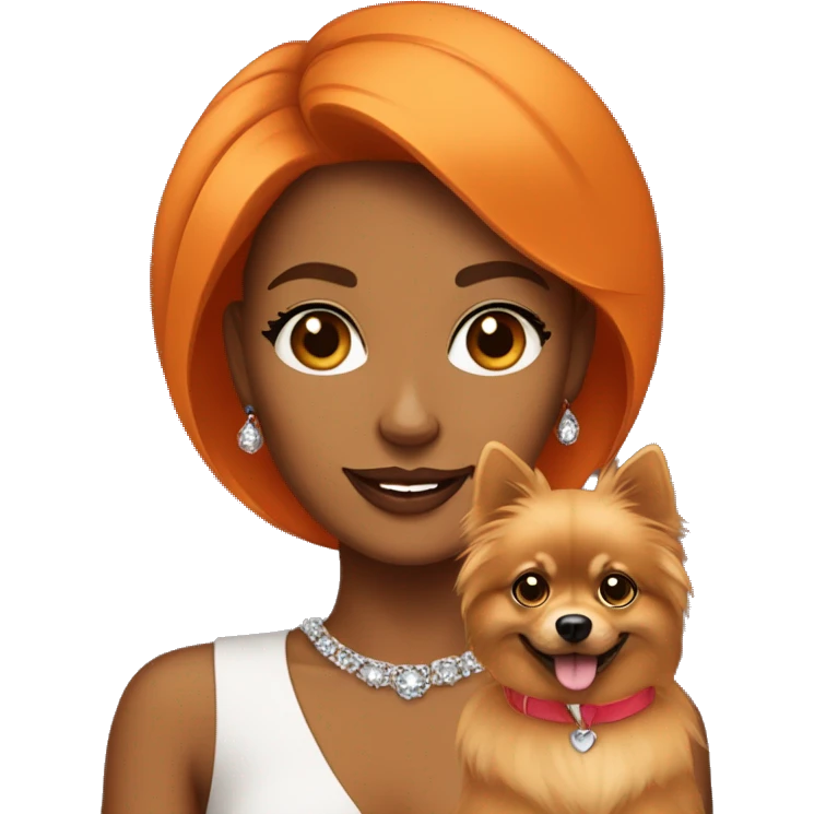 Tan skin Classy girl with Orange pomeranian  emoji