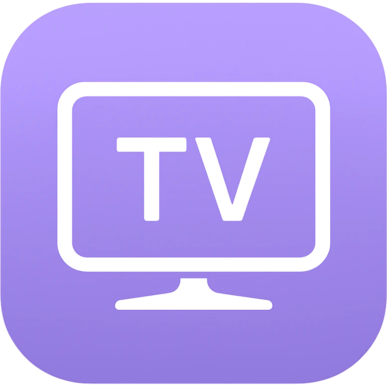 smart tv, iOS app icon style, rounded square, glossy, modern, minimal, purple and silver emoji