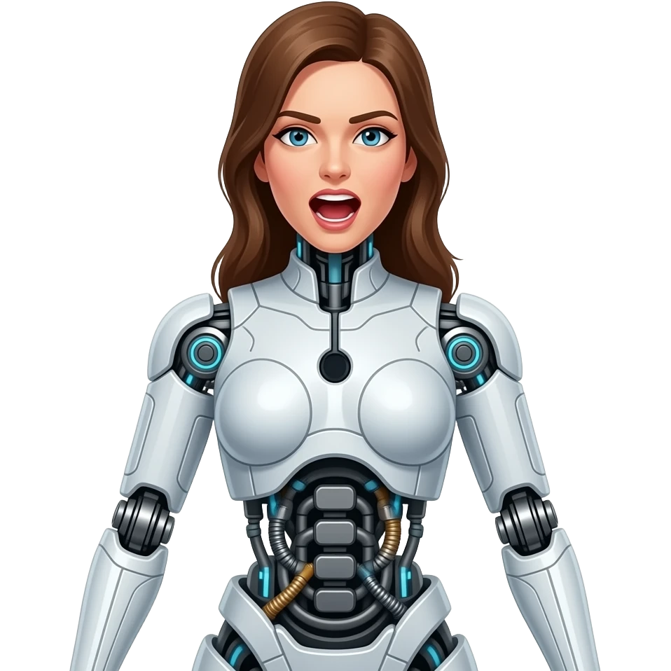 Female robot human with stomach growling emoji