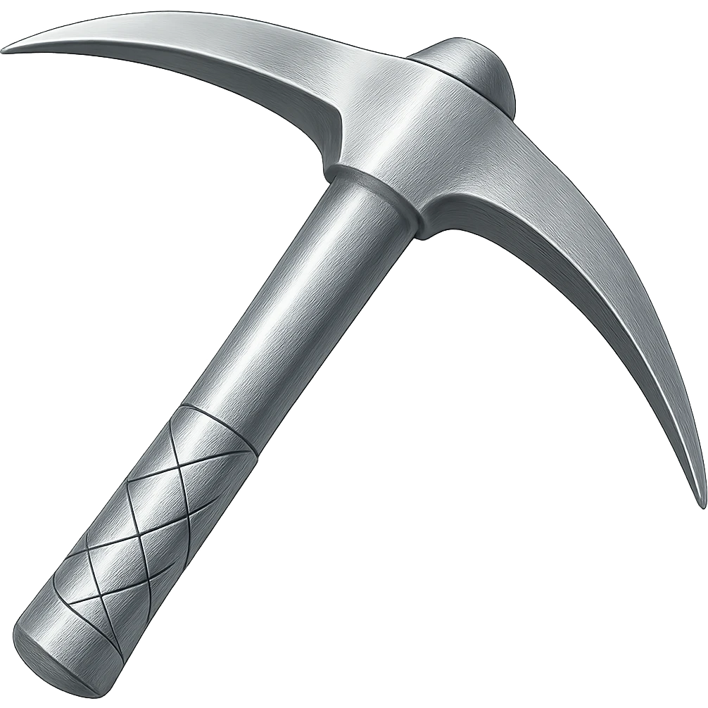 Recolor this iron pickaxe to steel: make it slightly lighter, crisp, and shiny, keep the same shape, realistic metallic steel, emoji style, transparent background. emoji