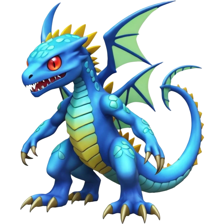 A 3D CGI model of a randomly-colored cool badass Fakémon-Pokémon-Digimon-Spectrobe-creature (full body) emoji