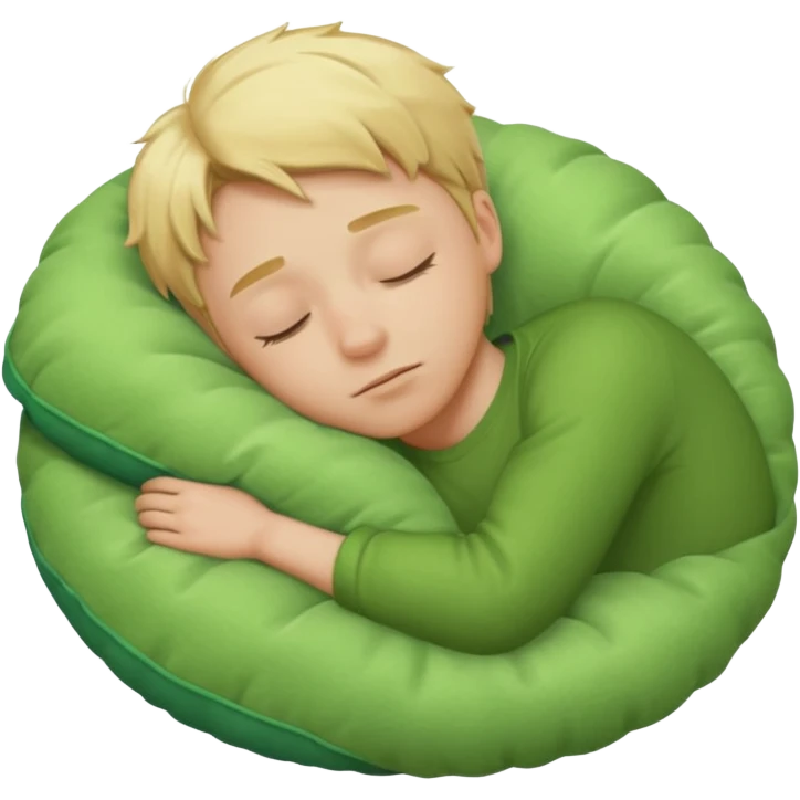 Blond boy sleeping with green pillow emoji